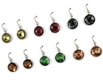 Aesthetic crystal dangle earrings, Hypoallergenic pure titanium jewelry, Faceted glass cabochon earrings