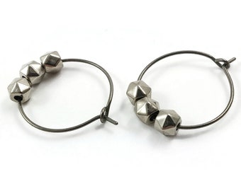 Pentagram beads titanium hoop earrings, Hypoallergenic handmade jewelry, Lightweight earrings for sensitive ears