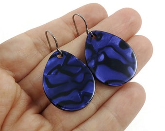 Deep purple and black dangle earrings, Hypoallergenic pure titanium jewelry, Modern acetate drop earrings