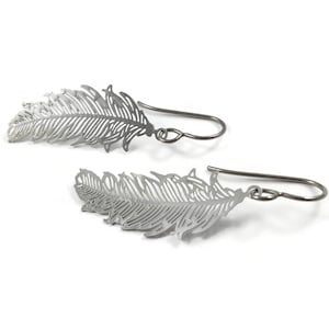 Silver feather pure titanium earrings, Hypoallergenic jewelry for sensitive ears, Tarnish free & waterproof