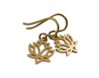 Dainty gold lotus earrings, Niobium and stainless zen earrings, Yoga and meditation gift