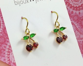 Dainty cherry earrings, Pure niobium earrings, Real 18K gold plated, Nickel free fruit jewelry