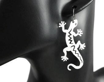 Silver Gecko dangle earrings - Pure titanium and stainless steel