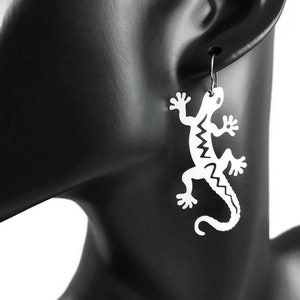 Silver Gecko dangle earrings Pure titanium and stainless steel image 1