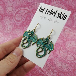 Dragon dangle earrings, Nickel free niobium jewelry, Fantasy women gift image 10