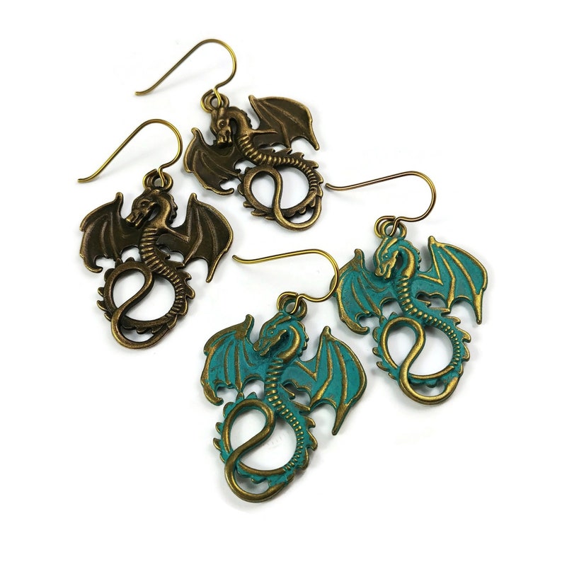 Dragon dangle earrings, Nickel free niobium jewelry, Fantasy women gift image 5