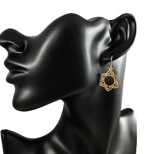 Mandala flower dangle earrings, Gold niobium hypoallergenic jewelry, Simple zen floral earrings image 7