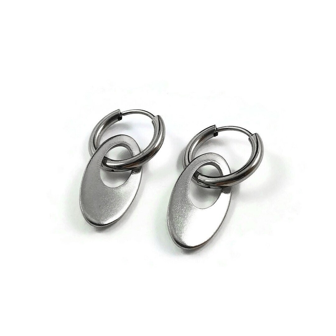 Oval Drop Hoop Earrings, Implant Grade Pure Titanium Jewelry for ...