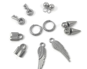 Earring charms with Titanium huggie hoops, Hypoallergenic implant grade jewelry for sensitive ears, Tarnish free