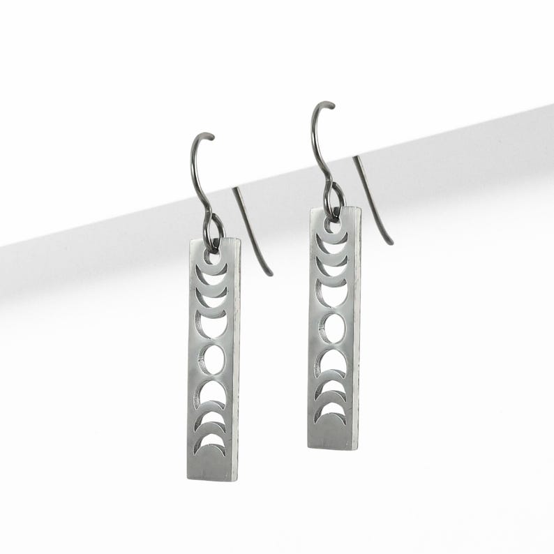 Moon phase titanium earrings