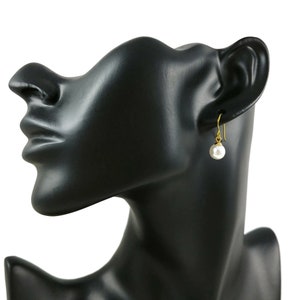 Gold pearl drop earrings, Hypoallergenic pure niobium jewelry image 4