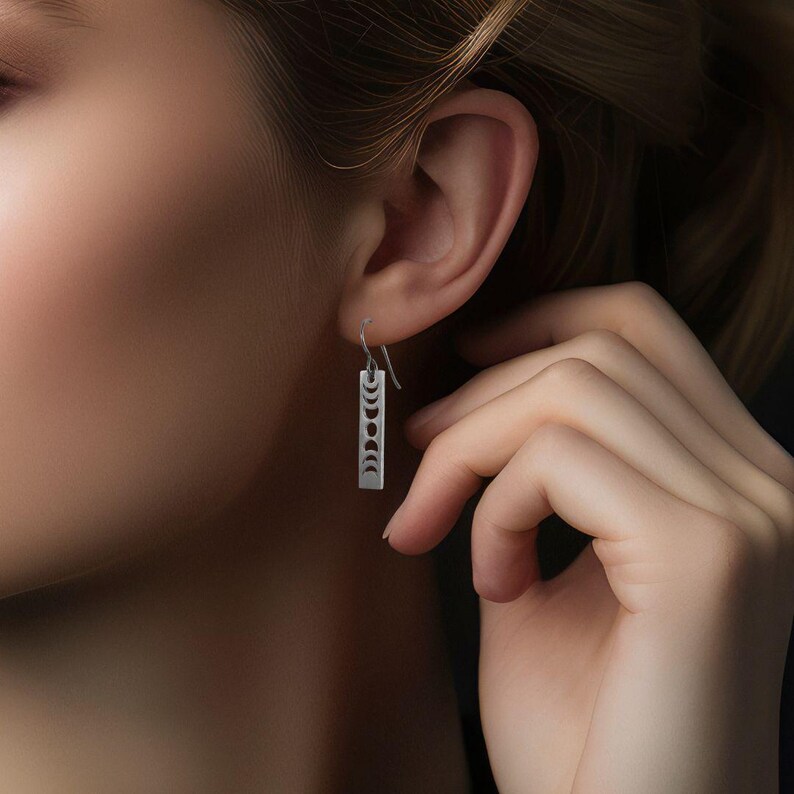 Moon phase titanium earrings