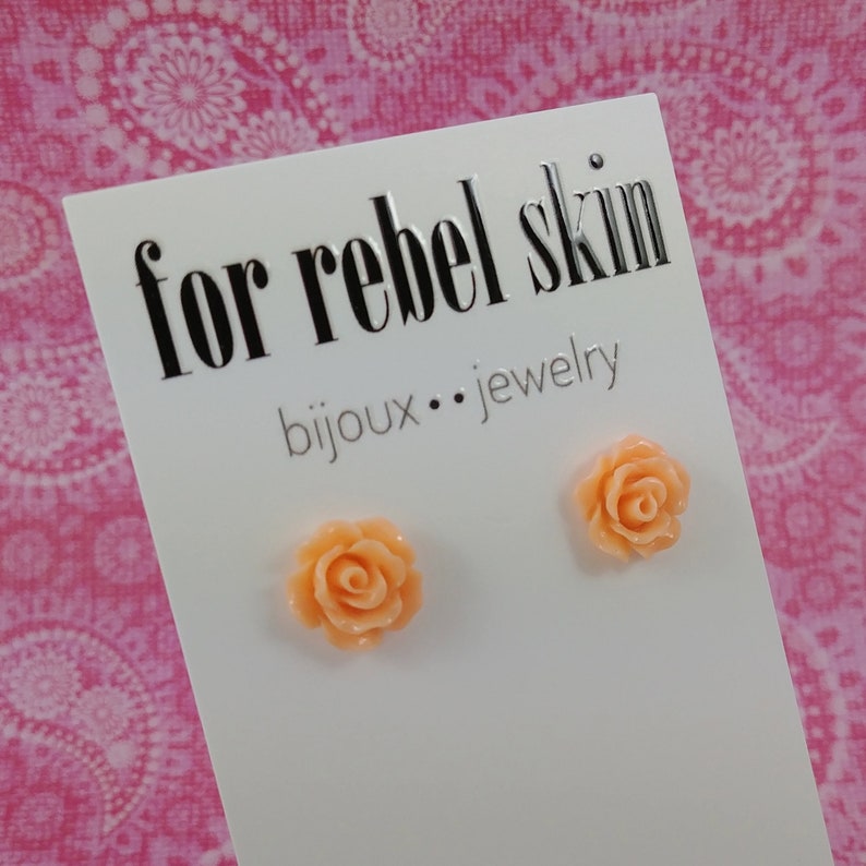 Coral flower earrings, Hypoallergenic bridesmaids titanium earrings, Vintage flower rose studs image 3