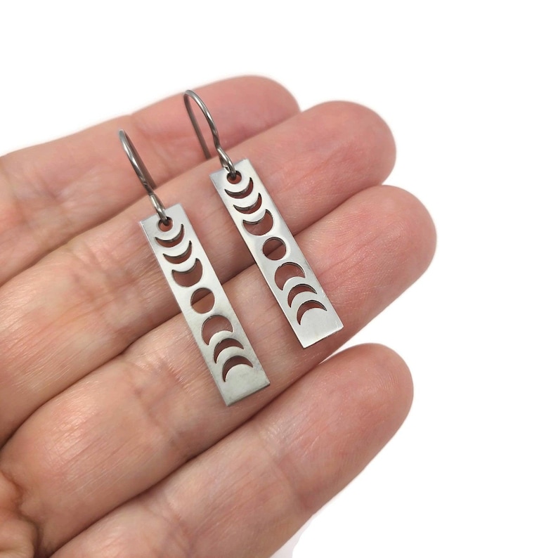 Moon phase titanium earrings