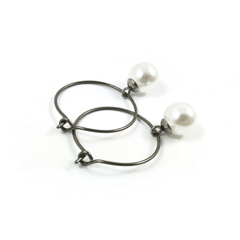 Minimalist pearl drop earrings, Hypoallergenic pure titanium jewelry, Implant grade safe for sensitive ears image 6