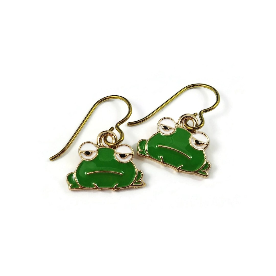 Cute Frog Dangle Earrings, Hypoallergenic Gold Niobium Jewelry, Frog ...