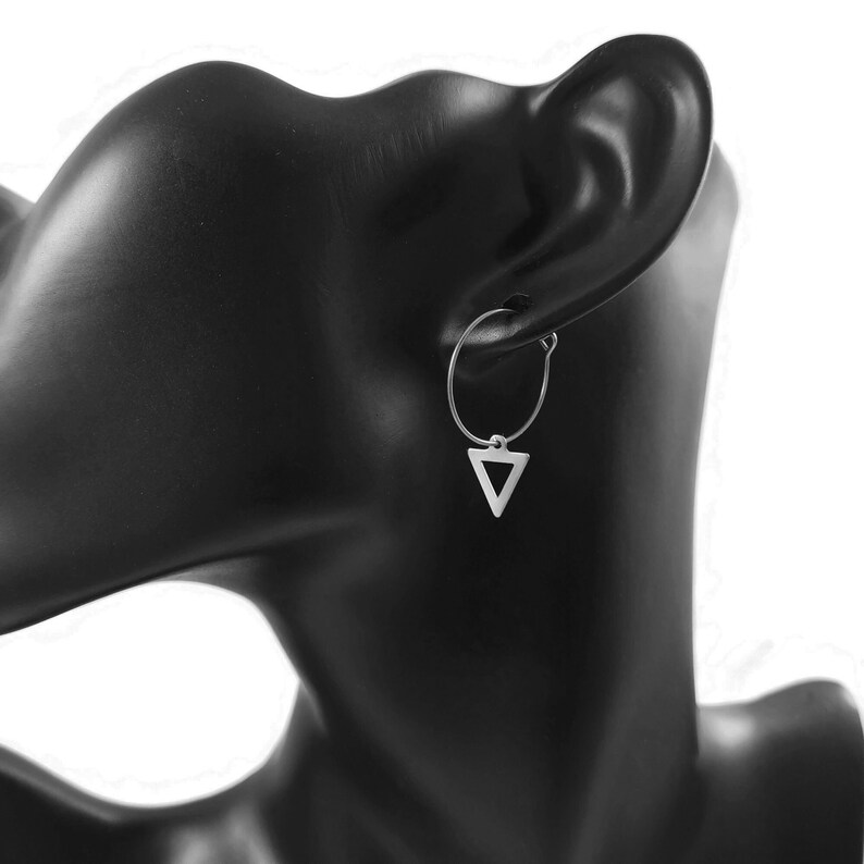 Triangle hoop earrings, Pure implant grade titanium for sensitive ears, Minimalist geometric earrings image 2
