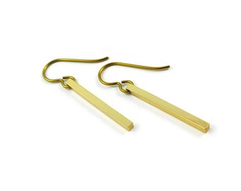 Gold minimalist niobium earrings, Dangle bar earrings, Simple aesthetic long earrings, Nickel free handmade jewelry