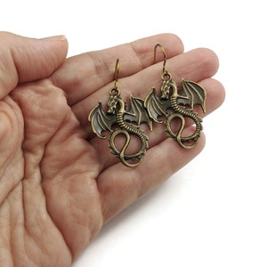 Dragon dangle earrings, Nickel free niobium jewelry, Fantasy women gift image 3