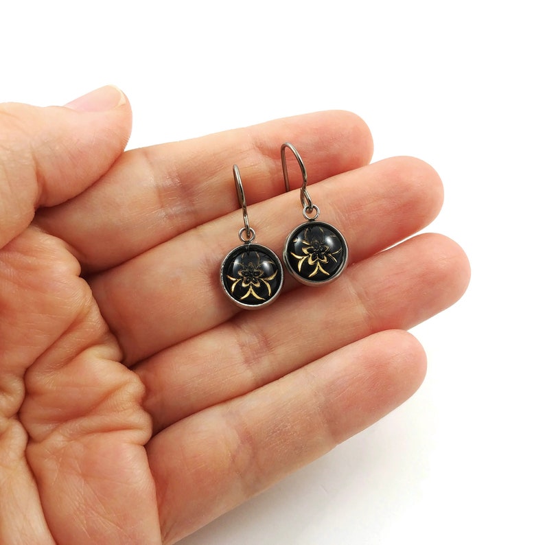 Aqua and gold winter flower dangle earrings Hypoallergenic pure titanium stainless steel and acrylic jewelry