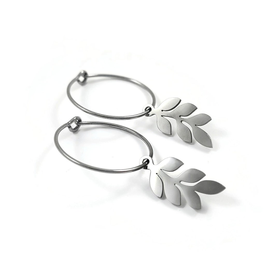 Botanical Hoop Earrings, Implant Grade Pure Titanium Jewelry for
