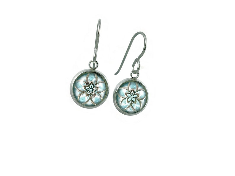 Aqua and gold winter flower dangle earrings Hypoallergenic pure titanium stainless steel and acrylic jewelry