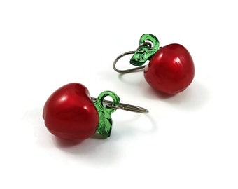 Red apple earrings, Pure titanium drop earrings, Teacher Gifts, Back to school jewelry, Nickel free