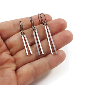 Silver minimalist rectangle dangle earrings Hypoallergenic pure titanium and stainless steel image 2