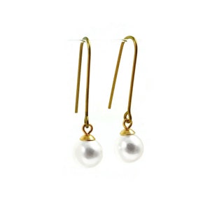 Gold pearl drop earrings, Hypoallergenic pure niobium jewelry image 8