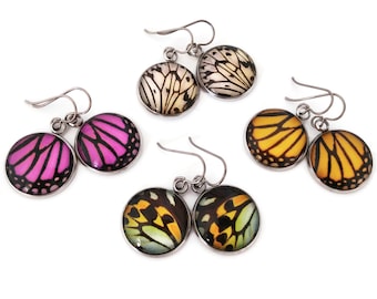 Butterfly wing earrings, Hypoallergenic pure titanium jewelry, Statement dangle earrings