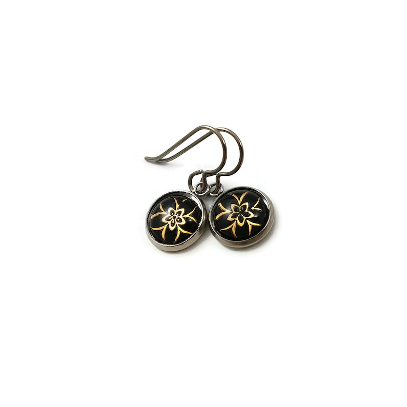 Aqua and gold winter flower dangle earrings Hypoallergenic pure titanium stainless steel and acrylic jewelry