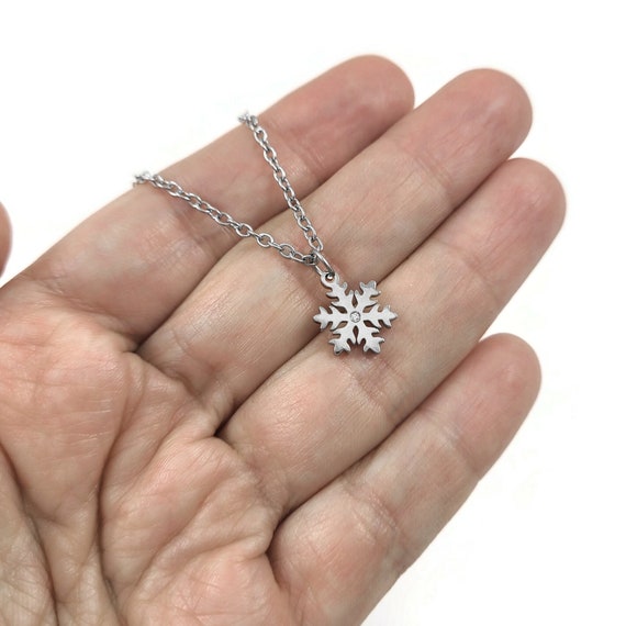 Tiny Snowflake Pendant Necklace Rhodium on Sterling Silver - Nontarnish Tiny Snowflake Pendant Necklace Rhodium on Sterling Silver - Nontarnish