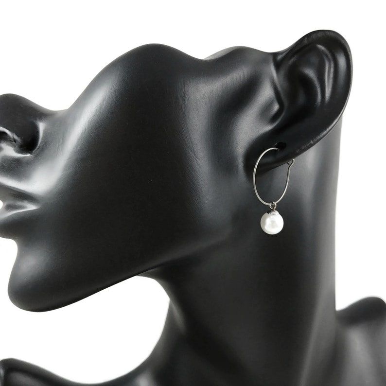 Minimalist pearl drop earrings, Hypoallergenic pure titanium jewelry, Implant grade safe for sensitive ears image 9
