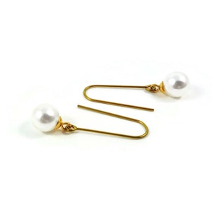 Gold pearl drop earrings, Hypoallergenic pure niobium jewelry image 6