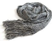 ON SALE StOne Grey..... Eco friendly big scarf for Men or shawl for women in Black and Natural - Luxurious Handmade knitting