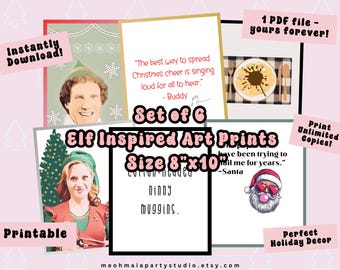 Arte imprimible inspirado en elfos, decoración navideña, arte mural, regalo navideño, decoración para fiestas navideñas, descarga instantánea, película navideña, citas