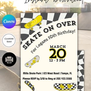 Retro Skateboard Boys Birthday Invitation, Instant Download, Editable, Print Instantly, Skater Squad Party Invite