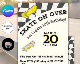 Retro Skateboard Boys Birthday Invitation, Instant Download, Editable, Print Instantly, Skater Squad Party Invite