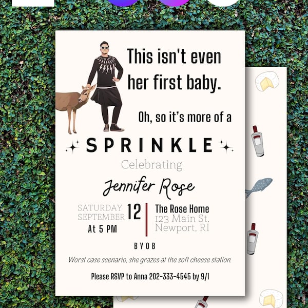 Invitación con chispas para bebé inspirada en Schitt's Creek, descarga instantánea editable, David Rose, decoración para baby shower, baby shower de género neutro