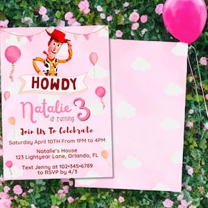 Toy Story Inspired Editable Printable Birthday Invitation, Girl Birthday, Woody, Digital Invitation, Instant Download, Girl Toy Story