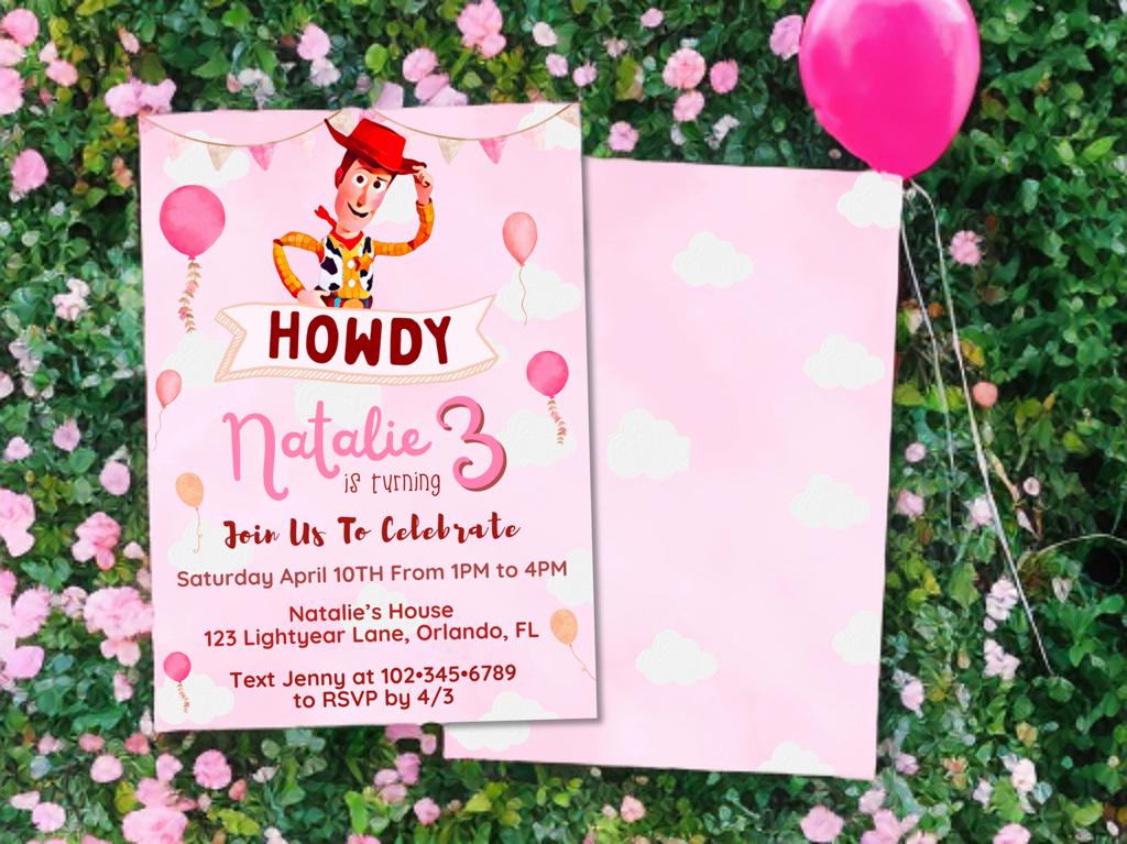 Toy Story Inspired Editable Printable Birthday Invitation, Girl Birthday, Woody, Digital Invitation, Instant Download, Girl Toy Story