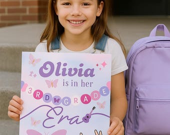 Editable First Day of School Sign | Back to School Printable | Swiftie Era Theme | Canva Template | Personalized Sign | Girl Back To School