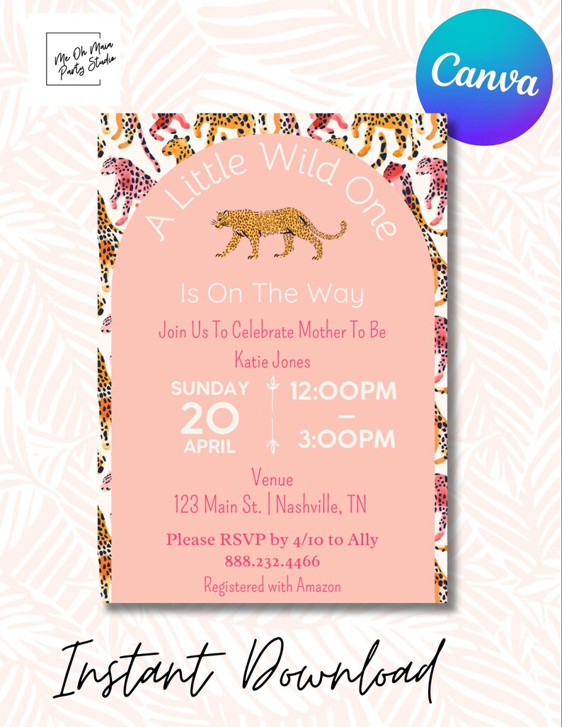 Wild One Jungle Baby Shower Invitation Safari Instant Download Editable