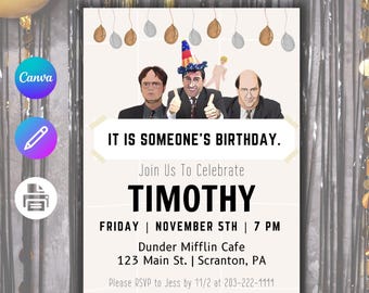 Office Inspired Birthday Party Invitation | Printable | Template | Canva | Customize