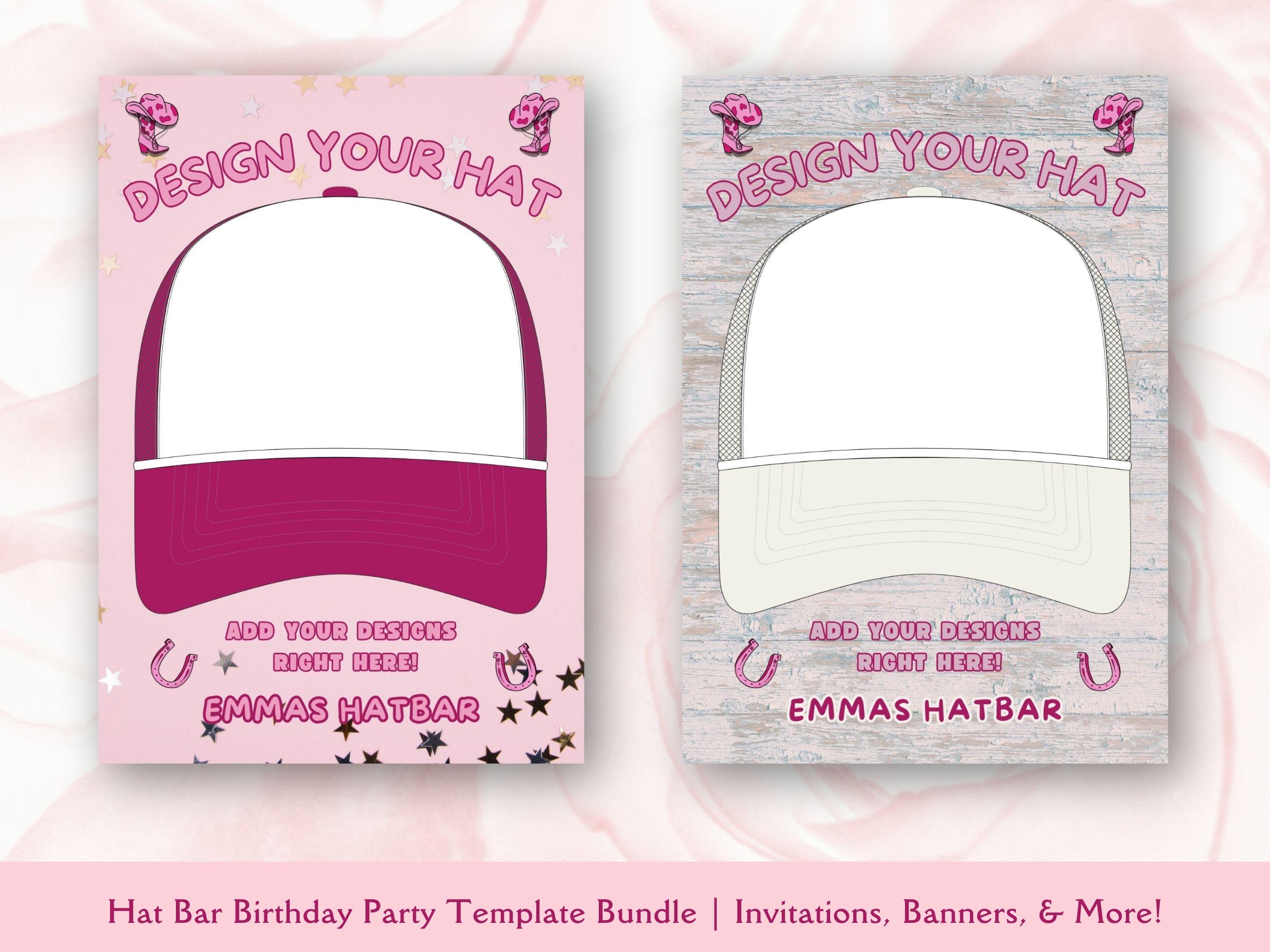 Kids Hat Bar Birthday Party Bundle: Trucker Hat Templates, Invitations ...