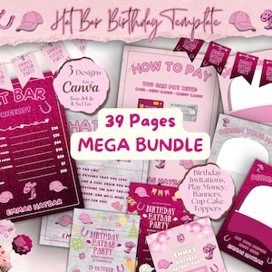 Kids Hat Bar Geburtstagsparty Bundle: Trucker Hut Vorlagen, Einladungen, Banner (Canva Bearbeitbar)