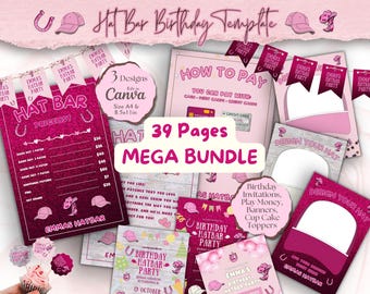 Kids Hat Bar Birthday Party Bundle: Trucker Hat Templates, Invitations, Banners (Canva Editable)