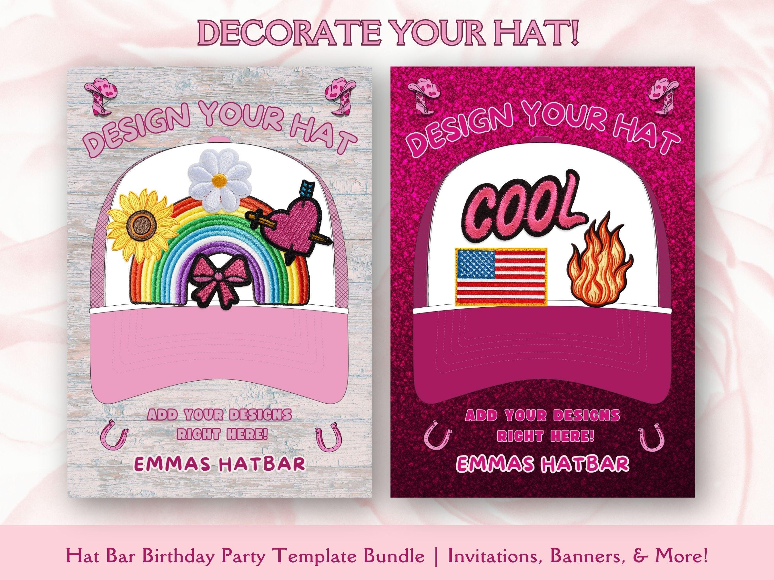 Kids Hat Bar Birthday Party Bundle: Trucker Hat Templates, Invitations ...