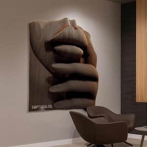 Modern Parametric Wall Art, Human Face, Lips and Hand in Thoughtful Pose