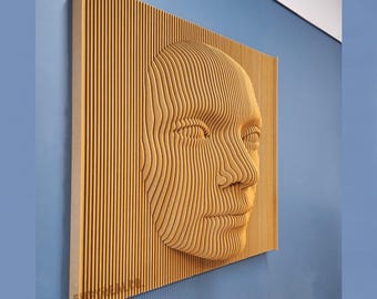 Abstract face wall sculpture, large wall art